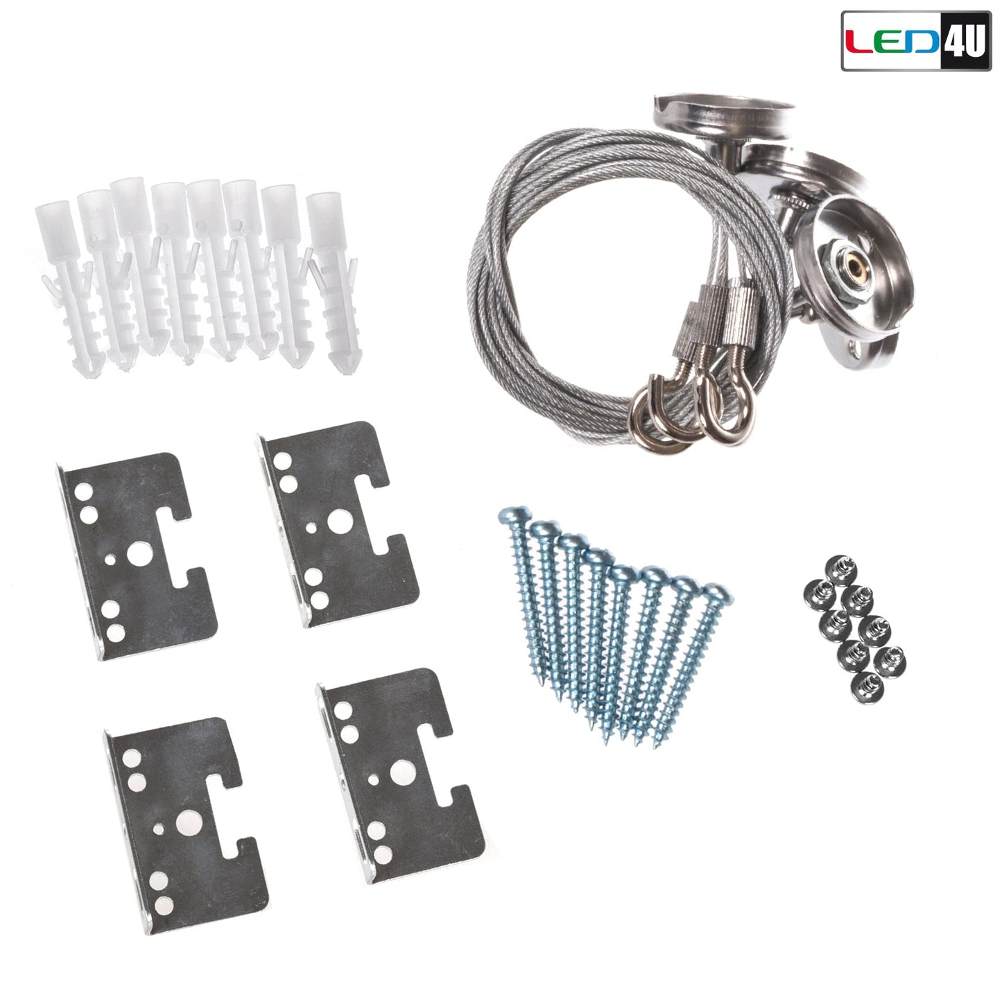 LED4U LD159 LED Panel Ceiling Mounting Accessories Set Rope Wall Plug Screw Cable Bracket Clamp