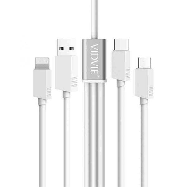 Vidvie CB413 2.1 A 3 in 1 USB Cable Type C Micro & Lightning White