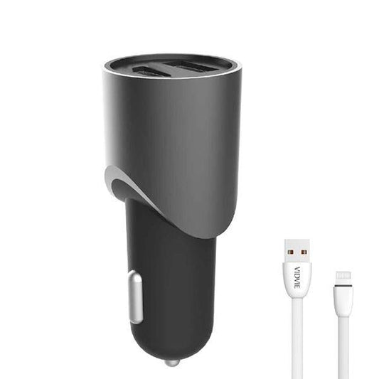 Vidvie CC-507 2 USB Ports Car Charger DC 12-24V With Lightning iOS - Black