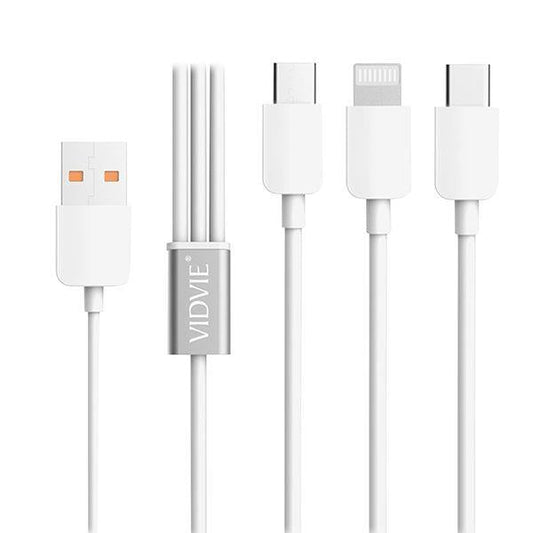 Vidvie CB414 2.1 A 3 in 1 USB Cable Type C Micro & Lightning White